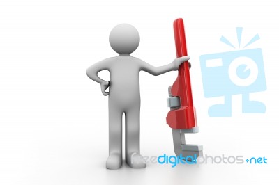 Plumber Holding A Big Pipe Wrench Stock Image