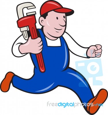 Plumber With Monkey Wrench Cartoon Stock Image