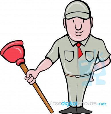 Plumber With Plunger Standing Stock Image