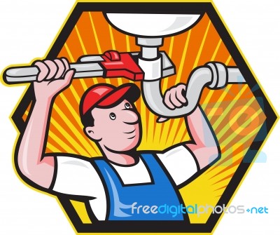 Plumber Worker With Adjustable Wrench Stock Image