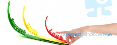 Pointing Hand Gesture With Profit And Loss Arrows Stock Photo