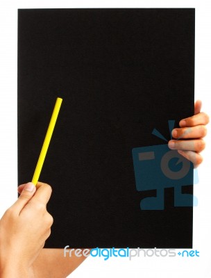 Pointing To Blank Blackboard Stock Photo