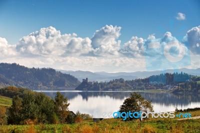 Poland Autumn Hills. Sunny October Day In Mountain Village Stock Photo Poland Autumn Hills. Sunny October Day In Mountain Village Stock Photo
