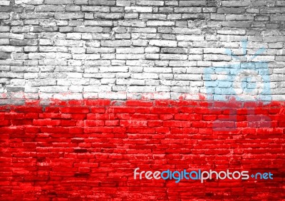 Poland Flag Painted On Wall Stock Photo