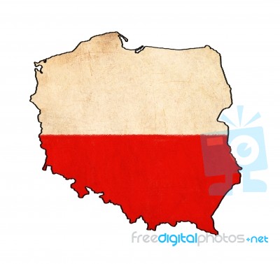 Poland Map On  Flag Drawing ,grunge And Retro Flag Series Stock Image