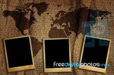Polaroid Photo On World Map Stock Photo