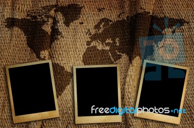 Polaroid Photo On World Map Stock Photo