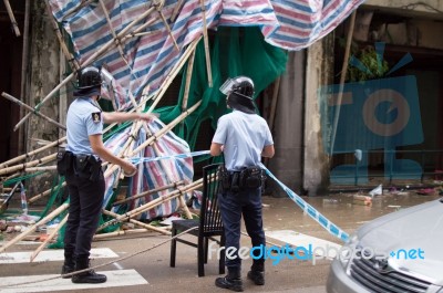 Police Isolating An Area Of Debris Stock Photo