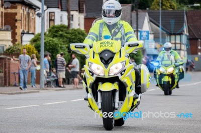 Police Motorcyclists At The Velethon Cycling Event In Cardiff Wa… Stock Photo