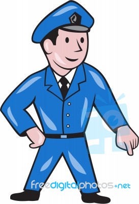 Police Officer Pointing Down Cartoon Stock Image