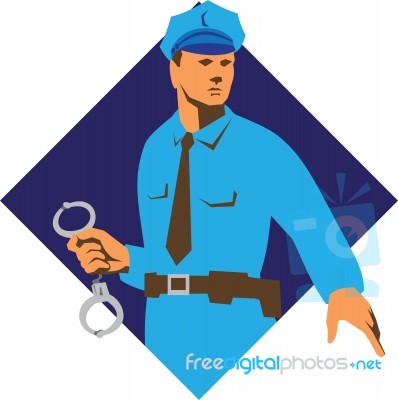 Policeman Handcuffs Diamond Retro Stock Image