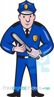 Policeman With Night Stick Baton Standing Stock Image