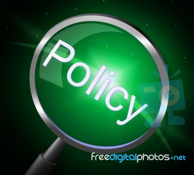 Policy Magnifier Shows Contract Rules And Legal Stock Image