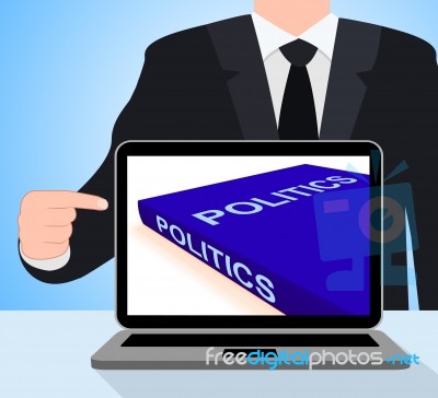 Politics Book Laptop Shows Books About Government Democracy Stock Image
