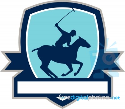 Polo Player Riding Horse Crest Retro Stock Image