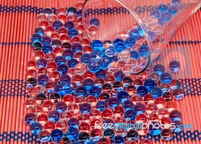 Polymer Gel. Gel Balls. Balls Of Blue And Transparent Hydrogel, Stock Photo