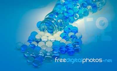Polymer Gel. Gel Balls. Balls Of Blue And Transparent Hydrogel, Stock Photo