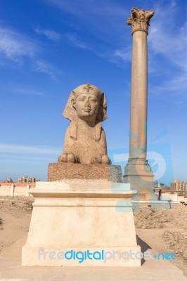 Pompey's Pillar In Center Of Alexandria City, Egypt Stock Photo