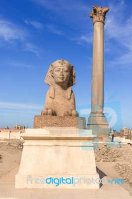 Pompey's Pillar In Center Of Alexandria City, Egypt Stock Photo