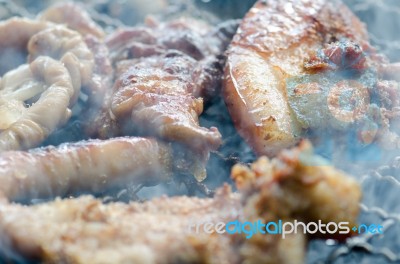 Pork And Pork Roast Aroma, Mouth-watering Taste Of Thailand On Stock Photo
