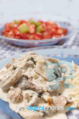 Pork Beef Stroganoff With Mushrooms Stock Photo