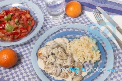 Pork Beef Stroganoff With Mushrooms Stock Photo