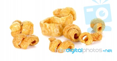 Pork Rind Favorite Food In Thailand (lanna) Isolated On White Stock Photo