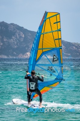 Porto Pollo, Sardinia/italy - May 21 : Windsurfing At Porto Poll… Stock Photo