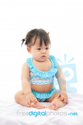 Portrait Baby Girl In Swimsuit On White Background Stock Photo Portrait Baby Girl In Swimsuit On White Background Stock Photo