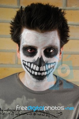 Portrait Of A Creepy Skeleton Guy (carnival Face Painting) Stock Photo