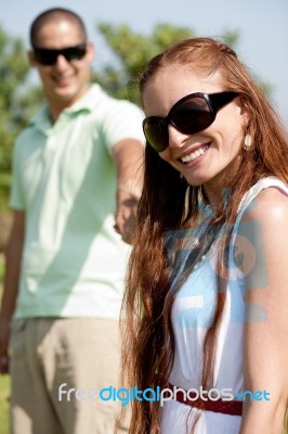 Portrait Of A Cute Couple, Focus On Female Stock Photo