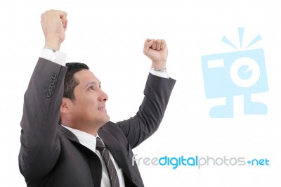 Portrait Of A Energetic Young Business Man Enjoying Success- Iso… Stock Photo