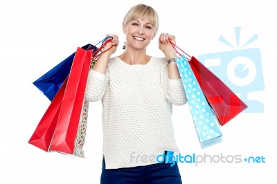 Portrait Of A Middle Aged Shopaholic Woman Stock Photo