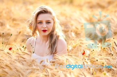 Portrait Of Beautiful Girl In Field Stock Photo Portrait Of Beautiful Girl In Field Stock Photo