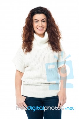 Portrait Of Charming Girl In High Neck Sweater Stock Photo