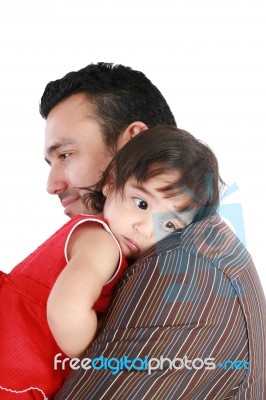 Portrait Of Happy Father And His Adorable Little Daughter.  Focu… Stock Photo