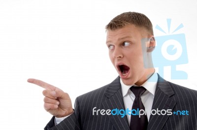 Portrait Of Indicating Businessman Stock Photo