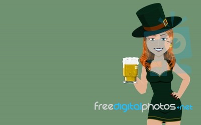 Portrait Of Irish Girl Holding A Glass Of Beer Stock Image