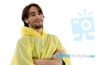 Portrait Of Smiling Male With Raincoat Stock Photo