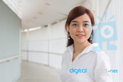 Portrait Of Thai Adult Businesswoman Beautiful Girl Relax And Smile Stock Photo