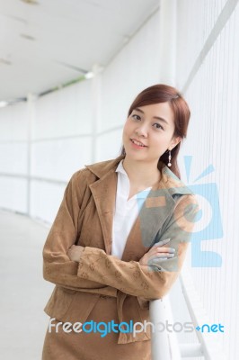 Portrait Of Thai Adult Businesswoman Beautiful Girl Relax And Smile Stock Photo