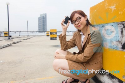 Portrait Of Thai Adult Businesswoman Beautiful Girl Relax And Smile Stock Photo