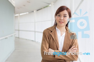 Portrait Of Thai Adult Businesswoman Beautiful Girl Relax And Smile Stock Photo