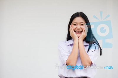 Portrait Of Thai High School Student Uniform Beautiful Girl Excellent Stock Photo