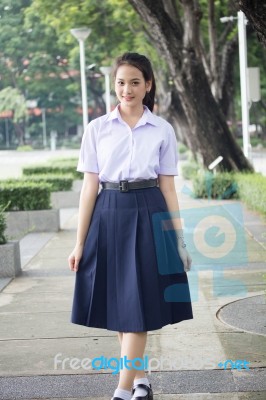Portrait Of Thai High School Student Uniform Teen Beautiful Girl Happy ...