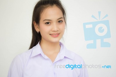 Portrait Of Thai High School Student Uniform Teen Beautiful Girl Happy And Relax, Stock Photo