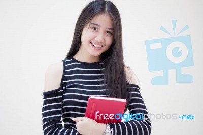 Portrait Of Thai Teen Beautiful Girl Reading Book Stock Photo