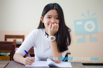 Portrait Of Thai Teen Beautiful Girl Writing Book Stock Photo Portrait Of Thai Teen Beautiful Girl Writing Book Stock Photo