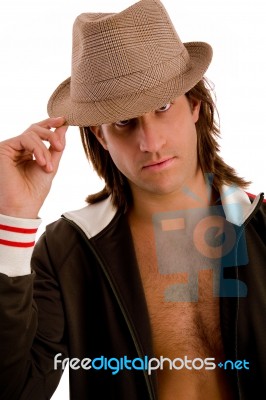 Portrait Of Young Man Wearing Hat Stock Photo