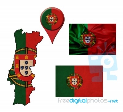 Portugal Flag, Map And Map Pointers Stock Image